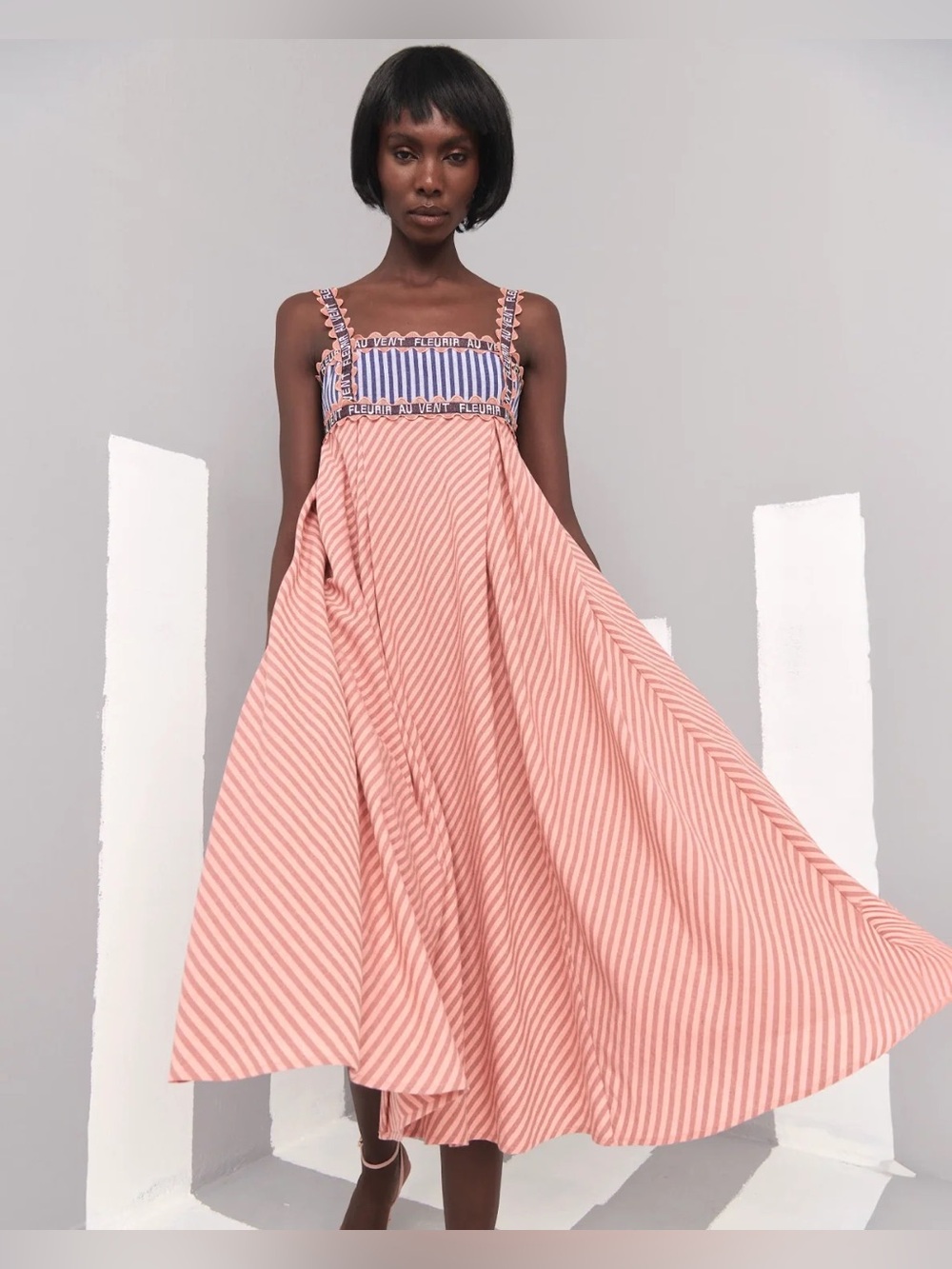 Celia B Lola Floreat Dress Striped Sundress Midi Linen Blend Medium